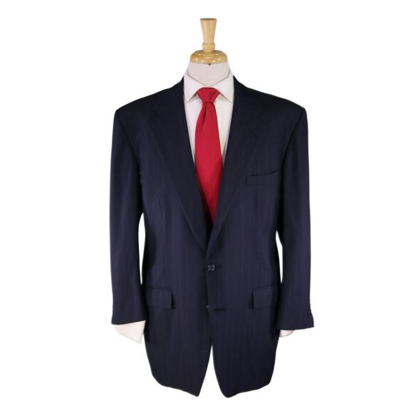 Adrian Jules Other - Adrian Jules Bespoke Navy Blue Chalkstripe 2-Btn Wool Luxury Suit 48R